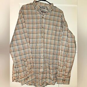 Mens Van HeusenMen's Flex Plaid Button Down Shirt size L white/orange/navy